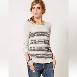 Anthropologie Sequin Ruled Sweatshirt By Deletta Jewel-encrusted striped Size XS